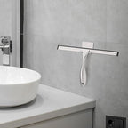 All-Purpose Stainless Steel Shower Squeegee for Glass Doors with Adhesive Hooks, Squeegee for Shower Glass, Bathroom Household Cleaner Tool for Window Mirror Tile Wall Car, 12 inch, Silver