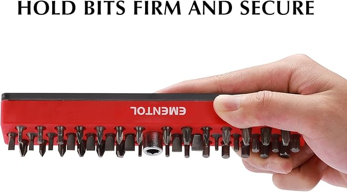 EMENTOL 1/4" Magnetic Bits Holder - Red, 43PCS Hole, Bit Organizer with Strong Magnetic, Magnetic Bits Organizer