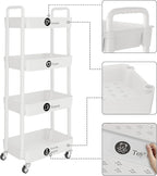 UDEAR 4-Tier Rolling Utility Cart with 12 Category Labels,Multifunctional Storage Shelves with Handle and Lockable Wheels for Room,Office,Kitchen,Bathroom,White