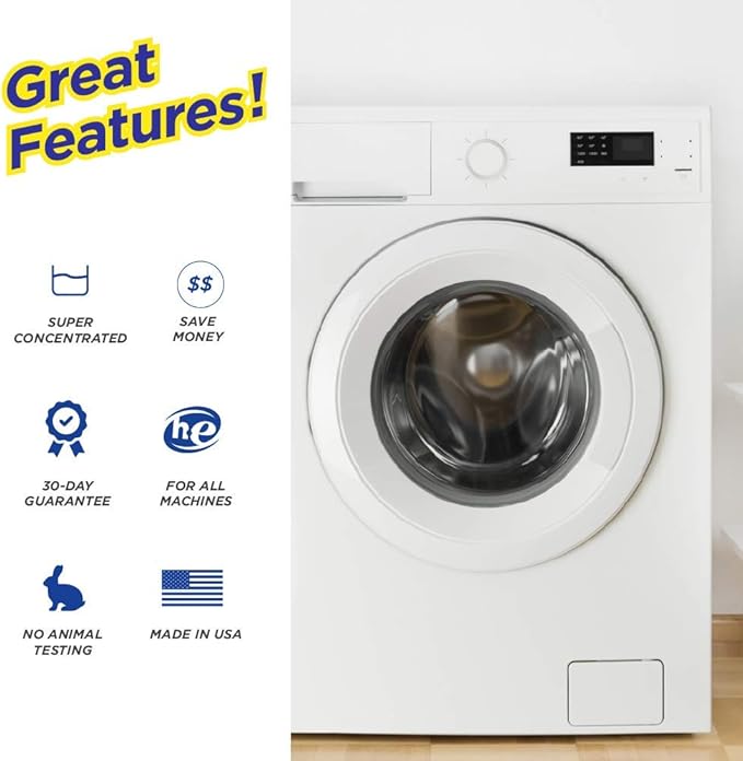 Amazing Natural Based Laundry Detergent Liquid (128 Loads) - Powerful Natural Enzymes - USA Made (32oz Bottle)