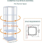 Square Rotating Bookshelf Tower - 360 Spinning Display Corner Bookcase for Narrow Space, Modern 4-Tier Revolving Storage Shelf, White