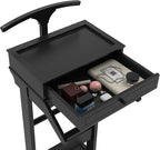 Brefhome Luxury Mens Valet Stand with Storage Drawer & Jewelry Tray, Executive Wooden Clothes Rack for Men Women, Garment Organizer for Suit, Tie, Pant, Watch & Phone, Black (Tray + Drawer)