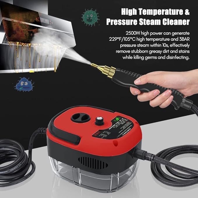 Irishom 2500W Handheld Steam Cleaner High Temperature Pressurized Steam Cleaning Machine Portable Car Steamer with Brush Heads (Blue)