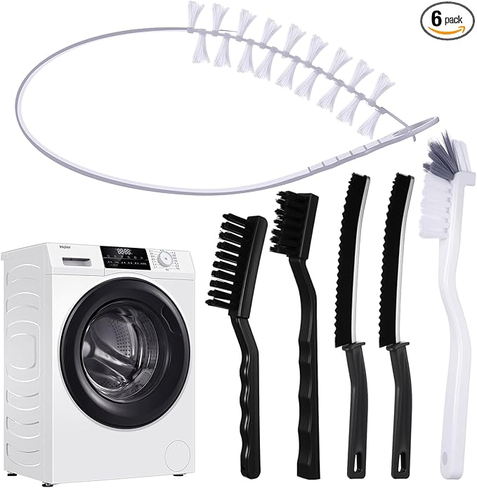 Lasnten 6 Pcs Washing Machine Cleaning Brush Kits - 5pcs Hard Bristle Crevice Cleaning Brush and 1pcs Front Load Washer Tool for Filter Kitchen Toilet Bathroom Sink Home Window