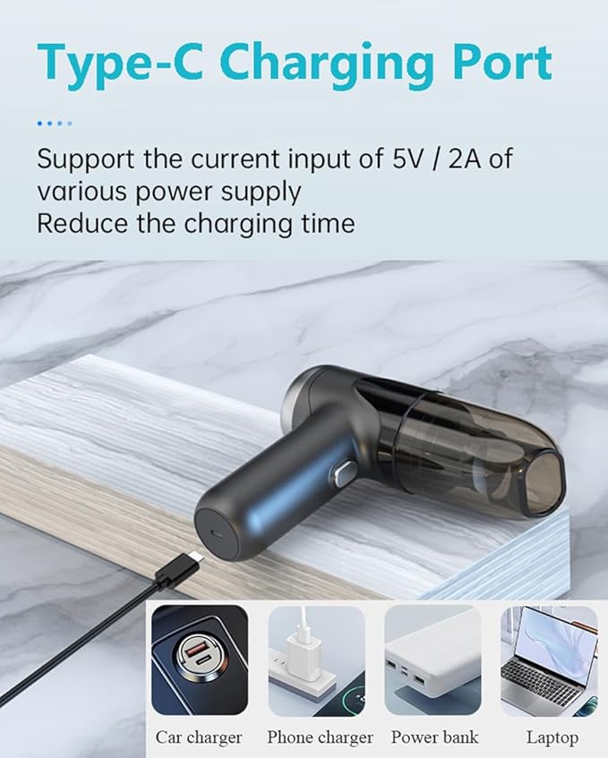 Small Car Vacuum-Strong Suction/Blowing/Vacuuming | Ultra Lightweight 0.68LB | 3-IN-1 Mini Handheld Vacuum Cleaner Cordless Portable Air Dusters Type C Port High Power Motor for Home Office Computer