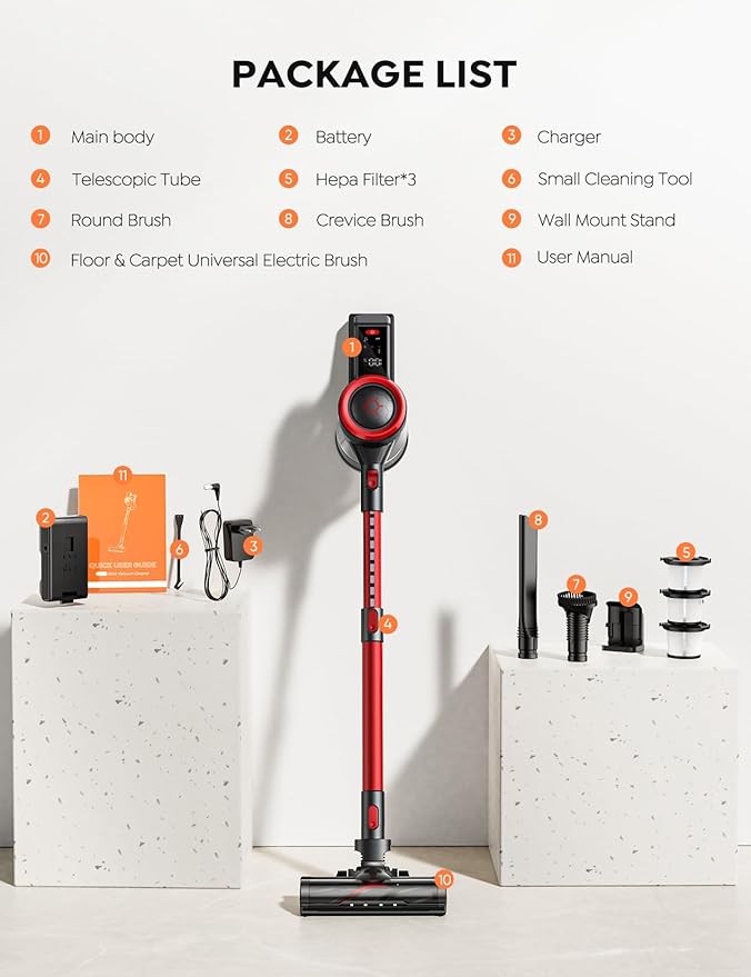 Cordless Cleaner, 450W 38KPA Stick Vacuum with Brushless Motor, Up to 55Mins, Smart Color Touch Display, Rechargeable Cordless Vacuum, Household Handheld Vacuum for Pet Hair/Carpet/Hard Floor