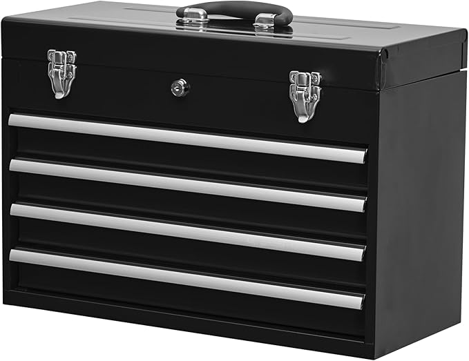 Tool Chest Cabinet, Large Capacity Metal Tool Box with Wheels and Cylinder Locking, Roll Around Storage Organizer Tool Cart for Garage, Redtool cabinets on Wheels (Black, 4-Drawer)