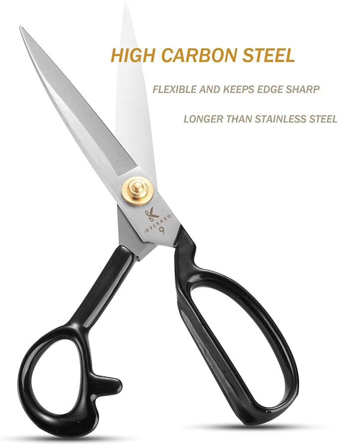 BVEKADO Sewing Scissors 9 Inch, Fabric Dressmaker Scissors Heavy Duty Shears for Tailors Dressmaking, Professional for Upholstery Crafting-Cutting Fabric Leather Paper(High-carbon Steel) White
