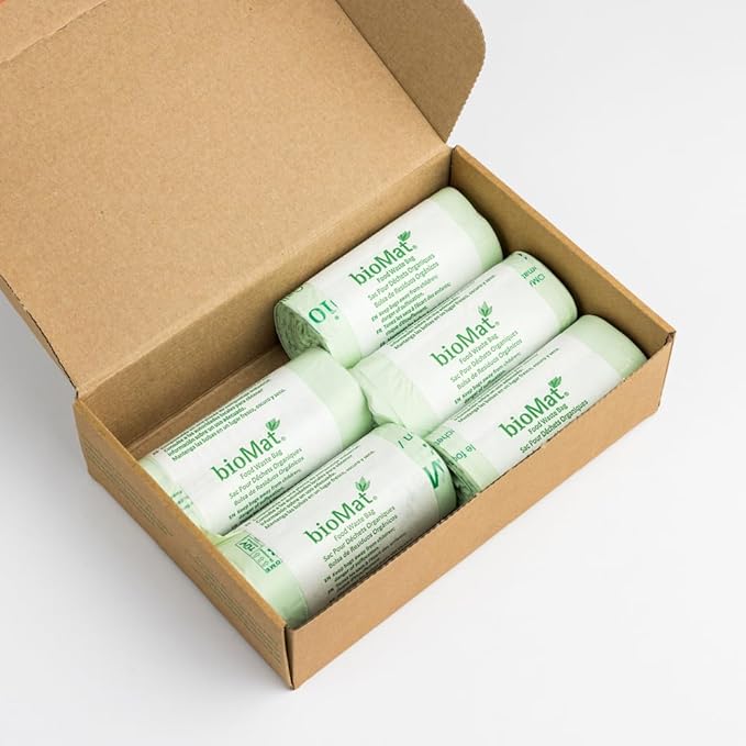 bioMat AirBox Compost Bin for Countertop with 2.6 Gallon Compostable Trash Bags (125 Bags with Handle Ties), BPI Certified