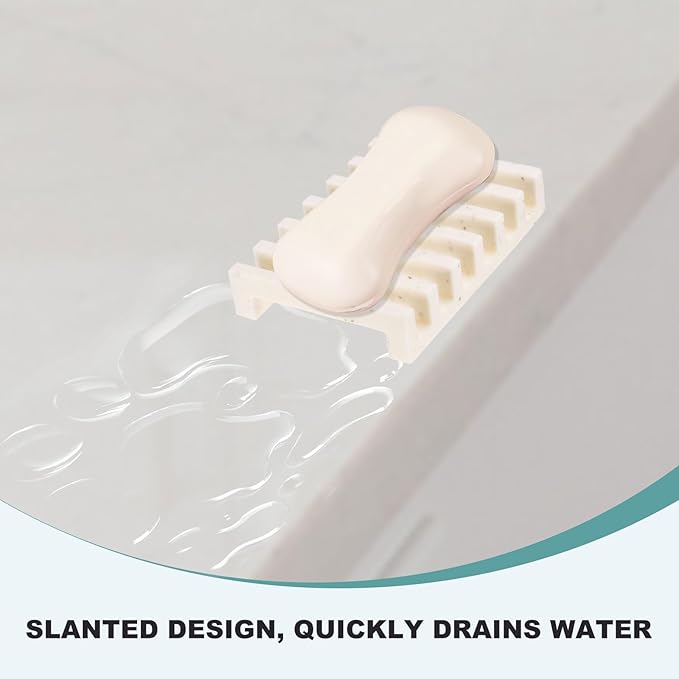 uxcell 2 Pcs Self Draining Silicone Soap Dish, Soap Tray with Drainage for Bathroom Shower Kitchen Sink, 4.2" x 3.1" x 0.8", Grain Pattern Beige