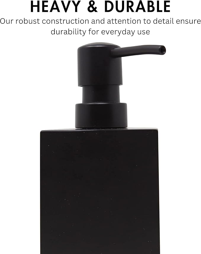 Matte Black Soap Dispenser for Bathroom, 15oz Square Rustproof Liquid Hand Dish Soap Dispenser Pump for Kitchen Sink, Countertop, and Bathroom