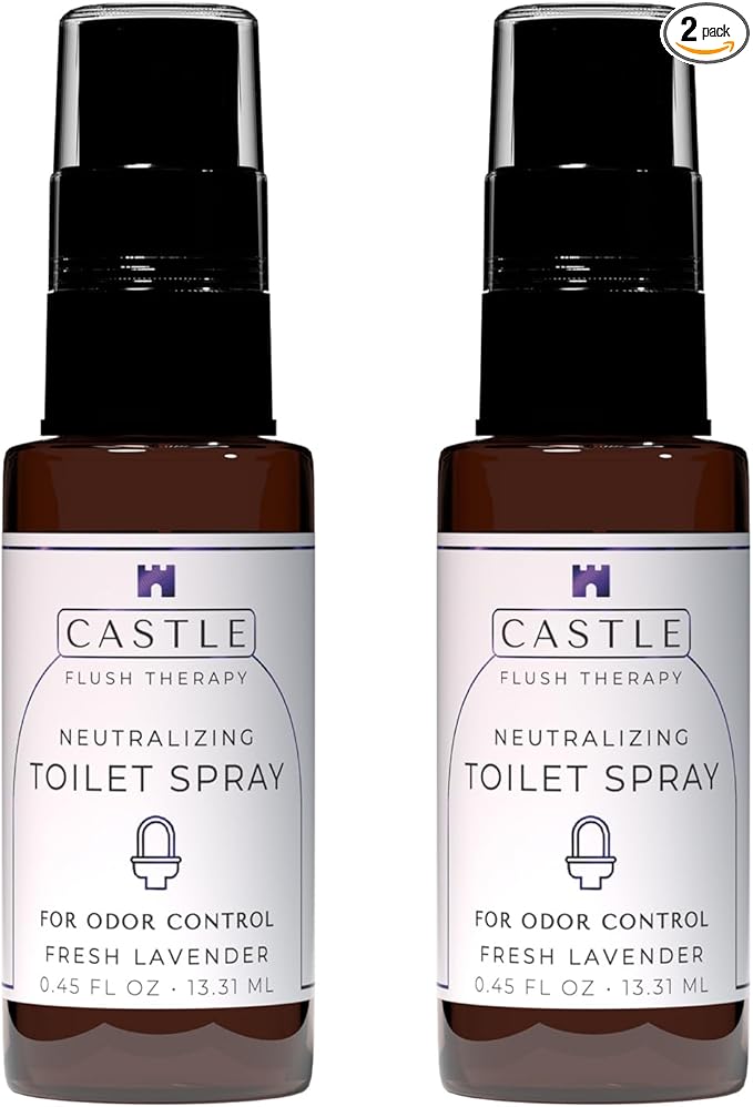 Castle Flush Therapy Neutralizing Toilet Spray | Odor Control: Mist Over the Water Surface, Go, Then Flush | Bathroom Freshening | Neutralizes Odors at the Source | Fresh Lavender | 0.45 oz (2 Pack)