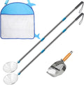 Stainless Steel Beach Sand Sifter, 2 PCS Long Beach Sifting Sand Connectable Pole Sets with Scoops, Baskets, Mesh Bag, for Picking Up Shells Shovels Shark Teeth