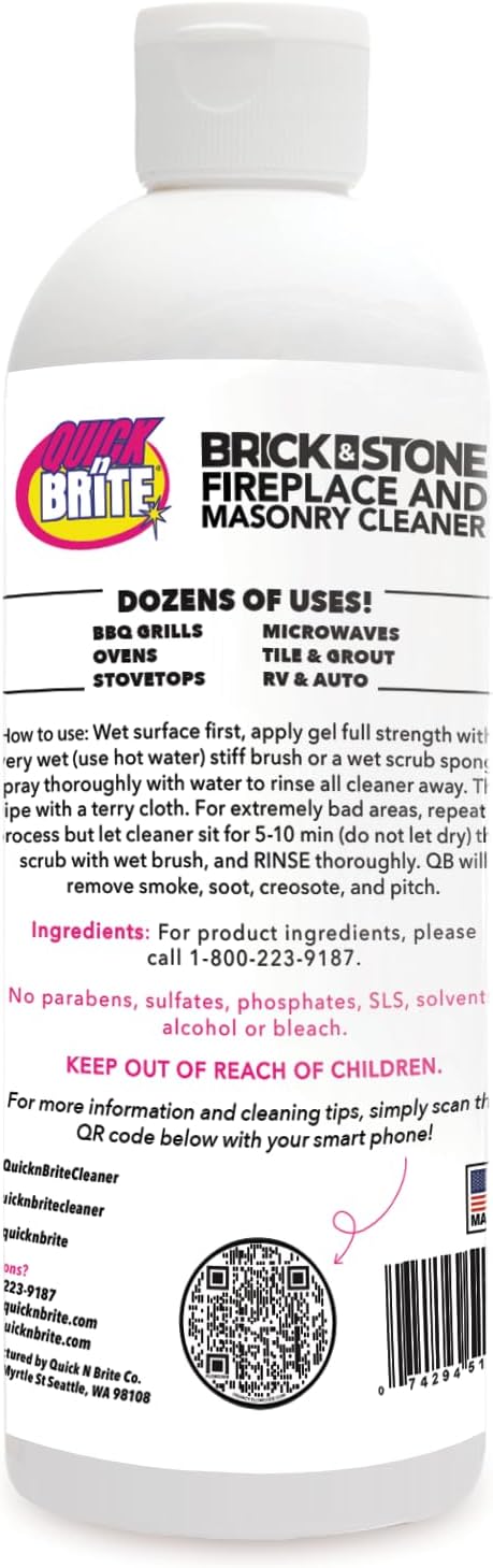 Quick ‘n Brite Fireplace Cleaning Kit – Includes 24oz Fireplace Glass Cleaner, 16 oz Gel Fireplace Cleaner, Scrub Brush, Sponge and Microfiber Towel