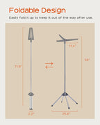 Clothes Drying Rack Foldable, 59 inch Tripod Laundry Drying Rack Indoor with Rotating Clothes Rail for 27 Pieces of Clothes, Space Saving, Stainless Steel, Grey and Silver CDR001G01