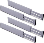 Utoplike Bamboo Drawer Dividers Large, Gray Kitchen Drawer Organizers Adjustable, Spring Loaded, Works in Dresser, Bathroom, Bedroom, Desk, 4 pcs, 2.4" H