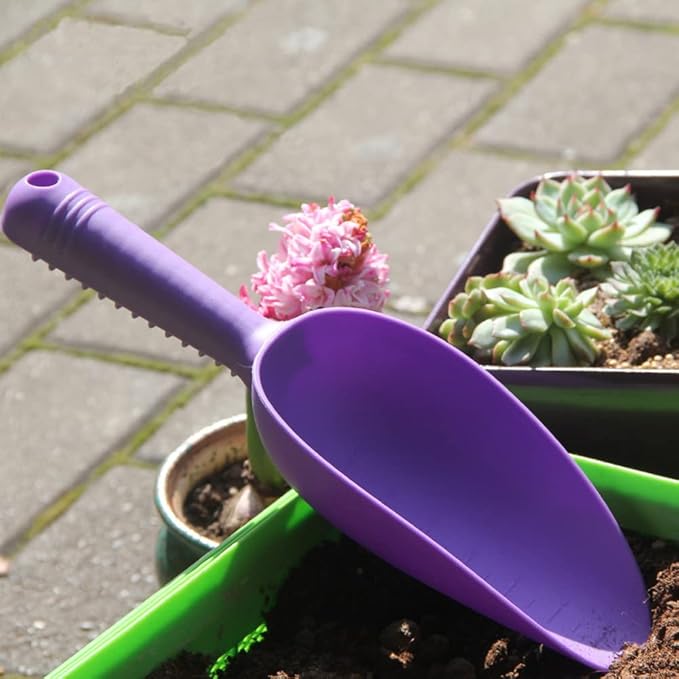 Plastic Garden Shovel Hand Trowel Tool Non-Slip Potting Soil Scoop Flowerpot Transplanting Digging Weeding Planting Cultivation Sturdy Kids Beach Sand Toys Pet Food Scoop 2 Pcs