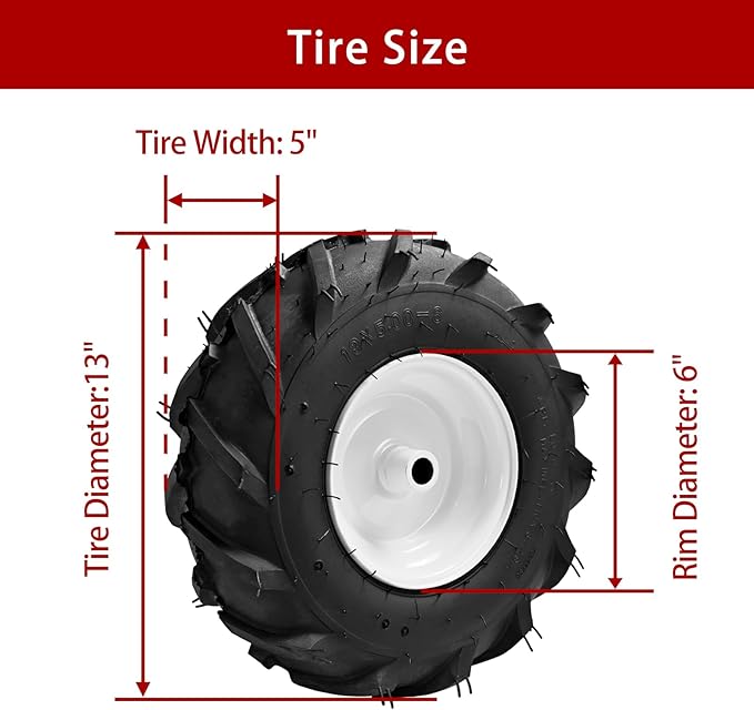 (2 Pack) 13x5.00-6" Tiller Tire and Wheel-Heavy Duty,3/4" Axle & 3-1/8" Centered Hub, Compatible with Craftsman, Troy-Bilt, Lawn Tractors & Tillers – Replacement for Garden, Farm, Landscaping