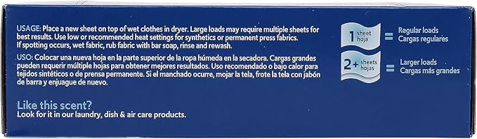 Clorox Fraganzia Fabric Softener Dryer Sheets, Wrinkle Reducing and Anti Static Laundry Dryer Sheets for Great Smelling Clothes, Softens Fabrics, Fresh Ocean Scent, 105 Count - 6 Pack