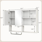 Wooden Bathroom Organizers, Over The Toilet Storage Cabinet with 2 Doors, Adjustable Shelves & Towel Bar, Wall Mounted Medicine Cabinet for Laundry with Mirror, White