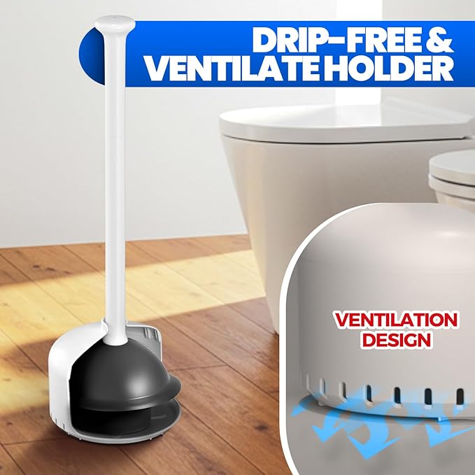 Toilet Plunger with Holder, Heavy Duty Plunger and Holder Combo for Bathroom Cleaning, Bathroom Decor, Bathroom Accessories, Toilet Bowl Cleaners, 19-Inch White