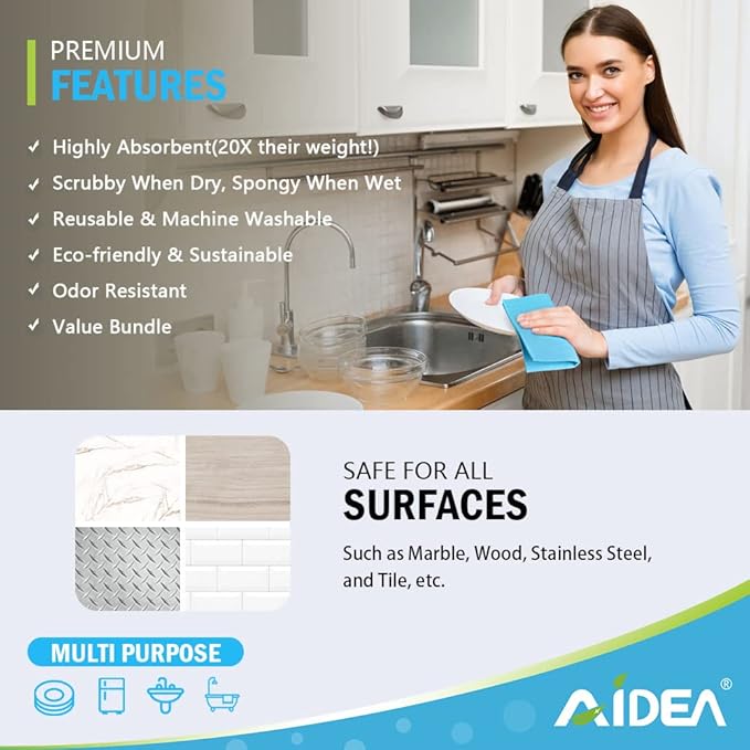 AIDEA Swedish Dishcloths for Kitchen-20PK, Absorbent Sponge Dish Cloth, Dishcloths for Washing Dishes, Reusable Paper Towels Dish Cloths, Swedish Towels for Home, Kitchen, Glass, 7" x 6"