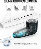 Ruidla Fabric Shaver Defuzzer, Electric Lint Remover, Rechargeable Sweater Shaver with Stainless Steel 3-Leaf Blades, Dual Protection, Removable Bin, Easy Remove Fuzz, Lint, Pills, Bobbles