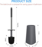 SetSail Toilet Brush, Compact Size Toilet Bowl Brush and Holder Toilet Brushes for Bathroom with Stainless Steel Handle Toilet Cleaner Brush with Durable Scrubbing Bristles, 3 Packs，Gery