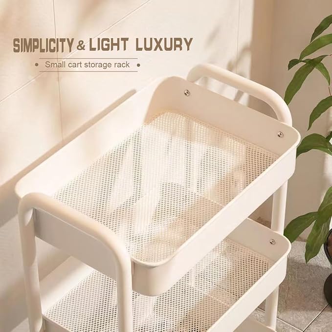 XIUSHE 3-Tier Metal Utility Cart Rolling Storage Organizer, Portable and Sturdy, Ideal for Office, Kitchen, Bathroom, Kids' Room, Classroom, White