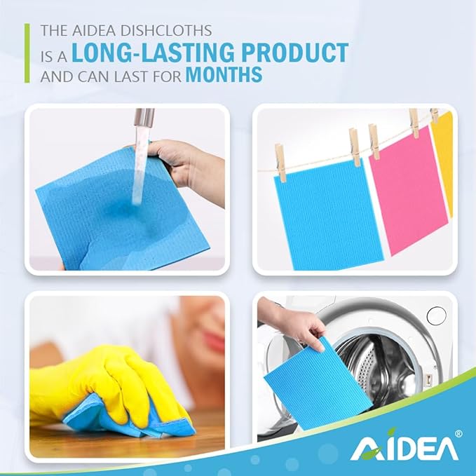 AIDEA Swedish Dish Cloth, 10PK, Swedish Dishcloths for Kitchen, Reusable Paper Towels Washable, Sponge Cloths Kitchen, Absorbent Dish Rags, Dish Towels Cloth, 7"x6"