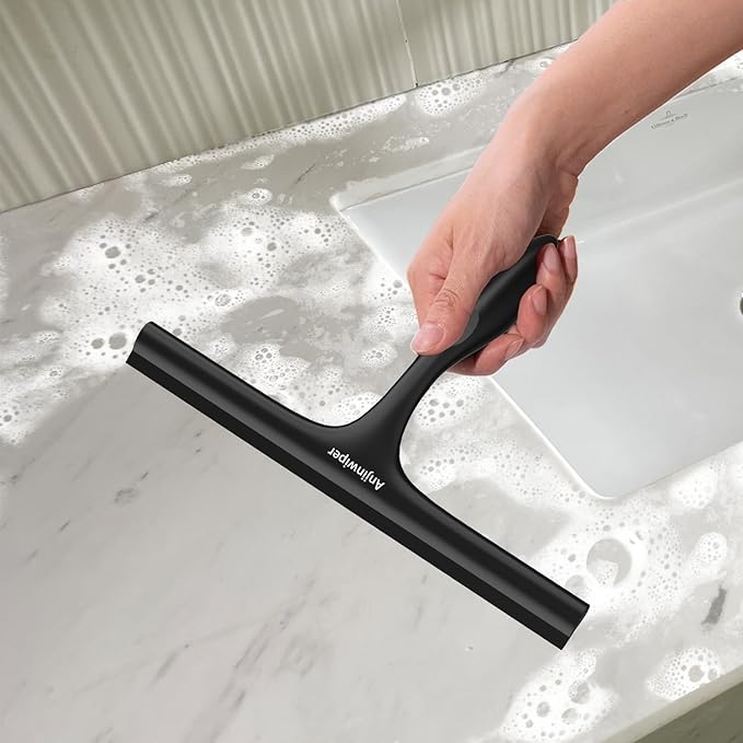 All-Purpose Shower Squeegee for Shower Glass Door with Adhesive Hook, Bathroom Cleaner Tool Household Squeegee,10 inch, Black