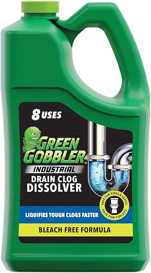 Green Gobbler Industrial Strength Grease and Hair Drain Clog Remover | Drain Cleaner Gel | Safe for Pipes, Toilets, Sinks, Tubs, Drains & Septic Systems | 1 Gallon