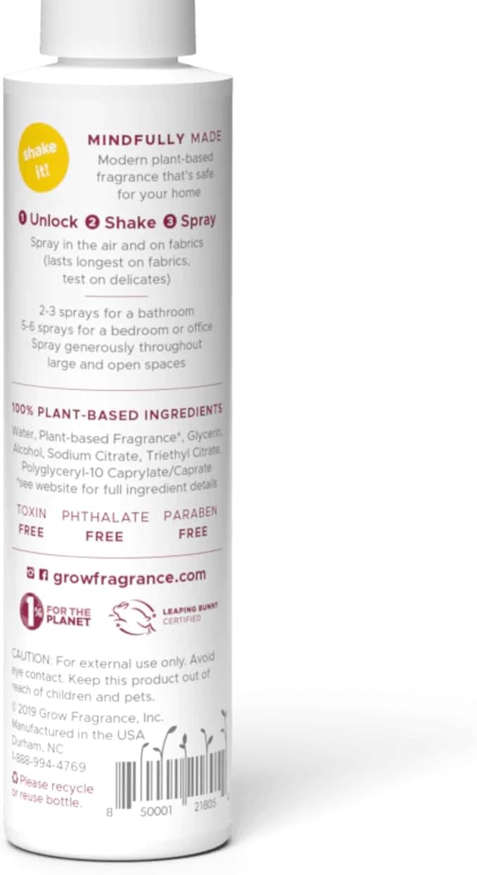 Grow Fragrance - Certified 100% Plant Based Air Freshener + Fabric Freshener Spray, Made with All Natural Essential Oils, Black Currant Rose - Limited Edition!