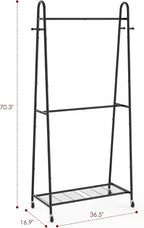 Sakugi Metal Clothes Rack - Clothing Racks for Hanging Clothes with Two Hanging Rods, 4 Hooks & Mesh Shelf, Triangular Coat Rack for Bedroom, Closet, Laundry Room, 36.5" x 16.9" x 70.3",Black
