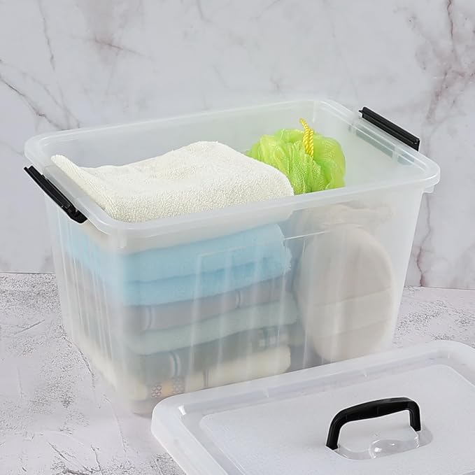 Farmoon 20 Quart Clear Latching Storage Bin with Handle, 4 Packs Plastic Storage Boxes