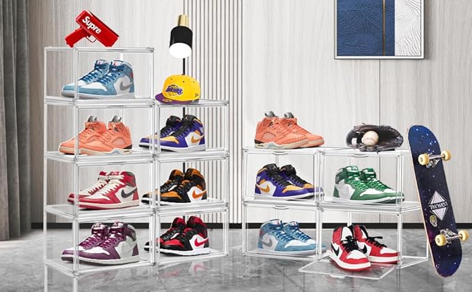 1 Pack Clear Shoe Organizer for Closet Shoes Storage Box for Sneakerheads Plastic Stackable Sneaker Display Case Storage Bins with Lids,Size 14