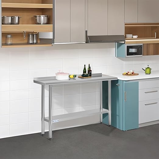 Hally Stainless Steel Table for Prep & Work 14 x 48 Inches, NSF Commercial Heavy Duty Table with Undershelf and Backsplash for Restaurant, Home and Hotel