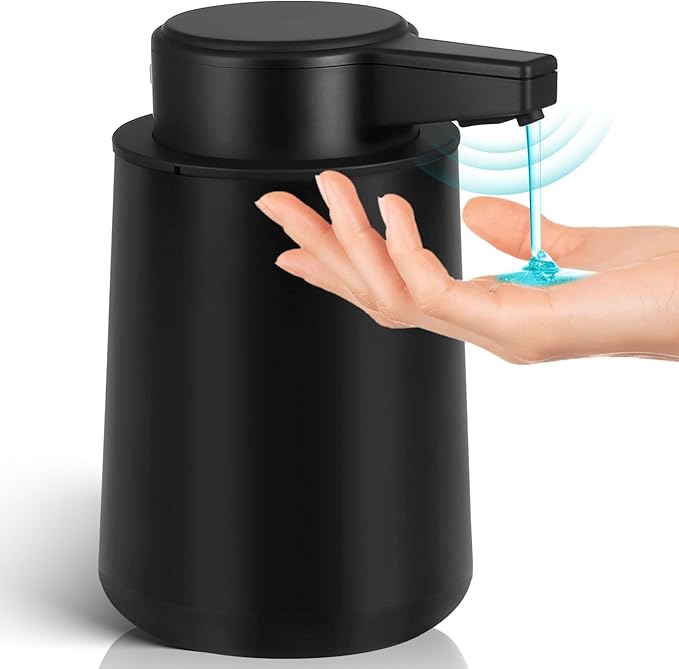 Automatic Soap Dispenser Liquid Touchless: 9oz Plastic Black 3-Level Adjustable Modern Rechargeable Electric Smart Auto Soap Dispenser - Bathroom Kitchen Hand Dish Lotion