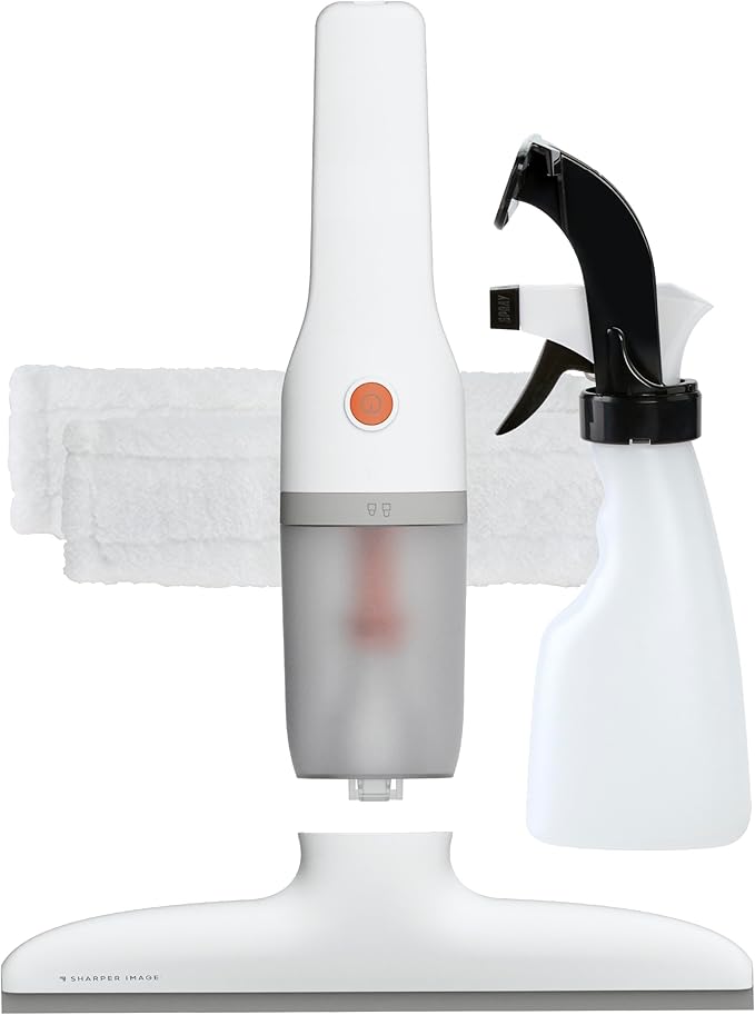 Sharper Image® 2-in-1 Window Vacuum Cleaner Kit – Cordless Squeegee, Spray Bottle, 11" Blade, 2 Washable Microfiber Pads| Cleaning Supplies Tool Set| Glass, Mirrors, Shower, Windows, Car Windshield