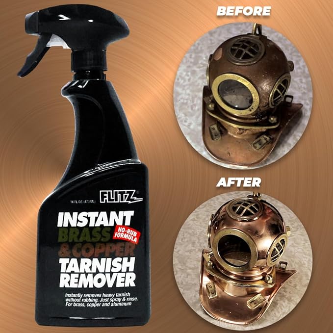 Flitz Instant Brass and Copper Tarnish Remover - 16oz Bottle of USA-Made Organic Rust Remover Spray (No-Rub) - Removes Stains & Oxidation from Glass & Aluminum - Brass Cleaners That Work (1 Pack)