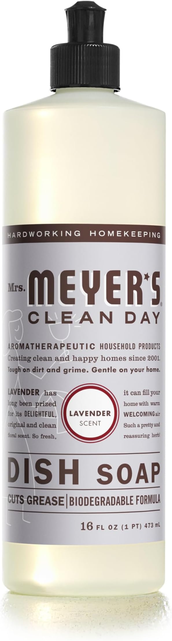 MRS. MEYER'S CLEAN DAY Liquid Dish Soap, Lavender Scent, 16 Ounce Bottle