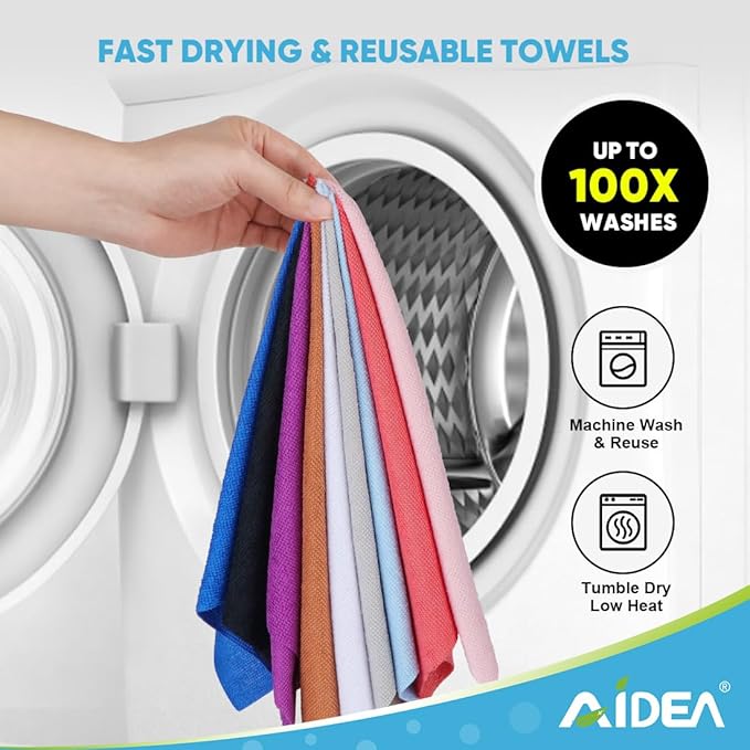 AIDEA Microfiber Cleaning Cloth Roll, 50PK, Reusable Paper Towels Tear Away Cloth, Microfiber Towels for Cars, Lint Free Cleaning Rags for House, Kitchen, Window, 11.5"×11.5", Purple