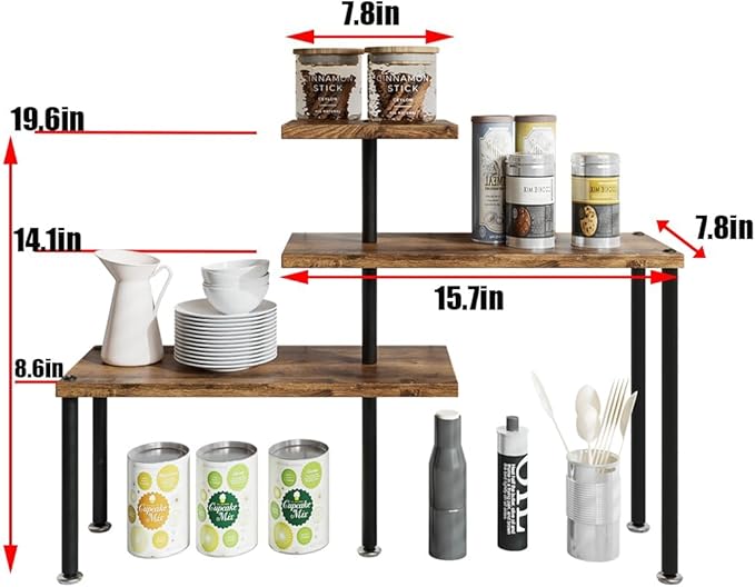 Countertop Organizer Organization 3 Tier Kitchen Corner Shelves Adjustable Spice Storage Rack for Bathroom Coffee Area Over Sink (Black)