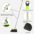 Soft Bristles Green Angle Broom with Long Handle Indoor Sweeping Broom for Home Kitchen Hardwood Floor Cleaning