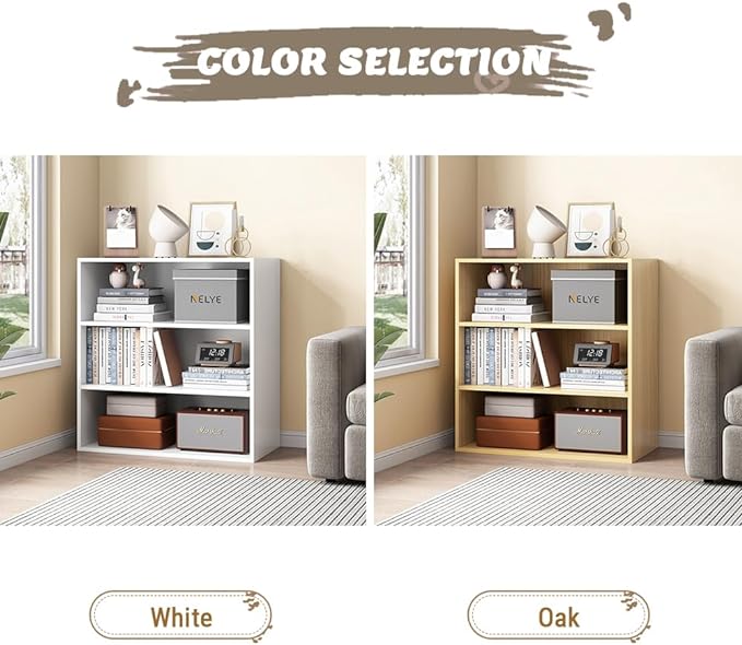 Basic Open Shelf Bookcase - 3-Tier Wooden Cube Storage Shelves Split Bookshelf, White