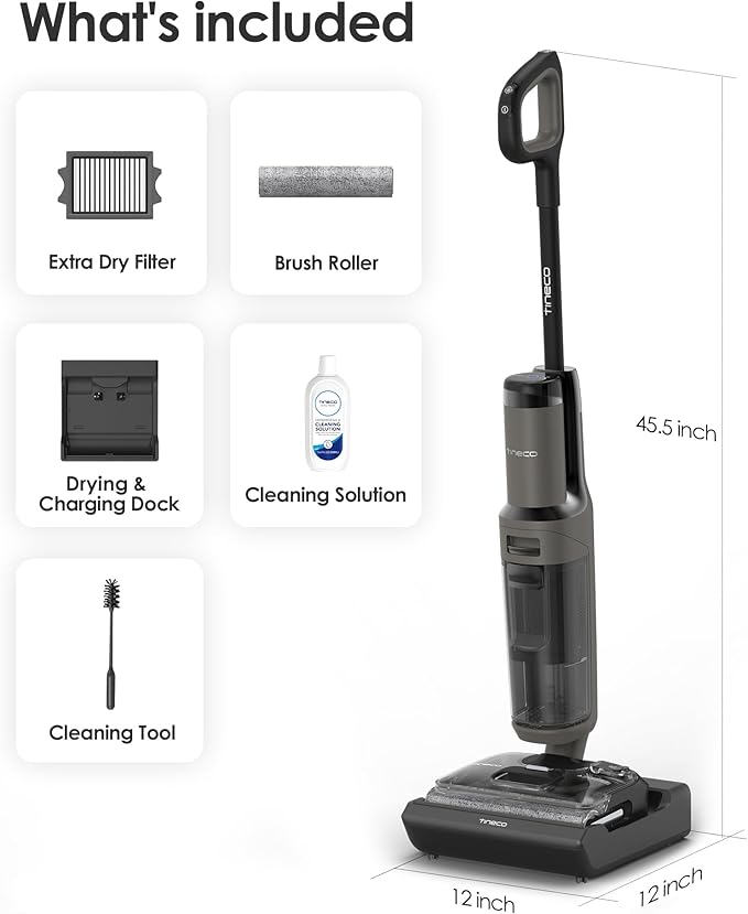 Tineco Floor ONE i6 Stretch Wet Dry Vacuum Cleaner, Vacuum & Mop All in One, 20kpa Powerful Suction, Up to 40 Minutes Runtime, 180° Lay-Flat, Anti-Tangle Design, Full-Path Self-Cleaning&185℉ Flashdry