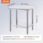 Mophorn Commercial Worktable & Workstation 24 x 30 x 32 Inch Stainless Steel Work Table Heavy Duty Commercial Food Prep Work Table for Home, Kitchen, Restaurant Metal Prep Table with Adjustable Feet
