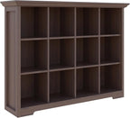 Cube Shelf Bookcase with Base - Wooden 3 Tiers Floor Standing Low Storage Cabinet for Home and Office, 12-Cube Lattice Bookshelf, Walnut