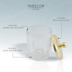 Clear Transparent Apothecary Vertical Wavy Glass Jar With Gold Metal Lid Cover for Bathroom Organization, Cotton Balls, Q Tips, and Small Accessories, Bathroom Storage