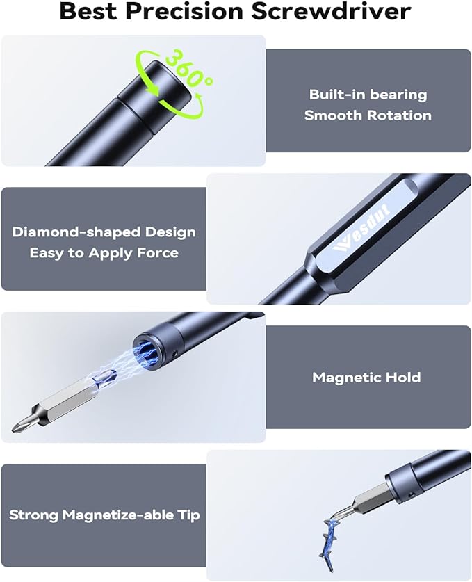 49in1-S2 Precision Screwdriver Set, [Super Durable] Ultra Compact Small Magnetic Mini Repair Tool Kit, Tiny Screw Driver with Torx Flat bits Fits Ring Doorbell, Watch, Laptop, Eyeglass, Camera